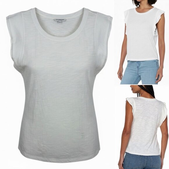 Liverpool Jeans Company Tops - Liverpool Tee Size Large Double Flutter Cap Sleeve Vintage White Slub Modal Top
